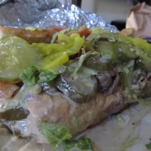 Big Kahuna Cheesesteak W/ Bacon, Banana Peppers, Pickles &amp; Lettuce