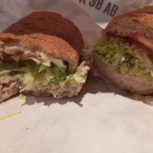 Turkey sub with lettuce and tomato on wheat bread. PERFECTION.
