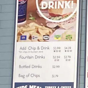 Menu above the counter