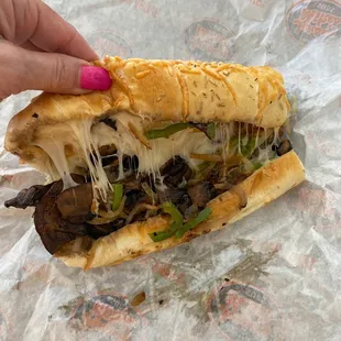 Portobello and Swiss great vegetarian option with onions and peppers