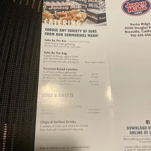 Catering menu