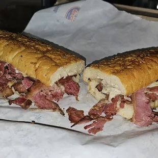 Giant chipotle pastrami sandwich.