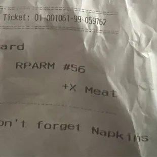 Receipt of double meat