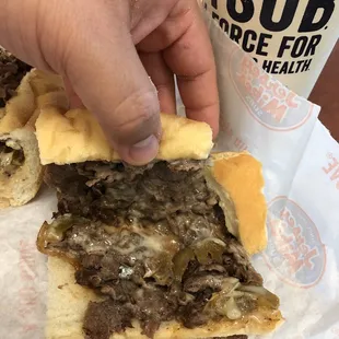 Up close image of the Philly Cheese Steak Sandwhich