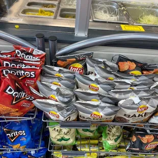 a display of chips and dips
