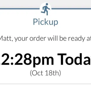 Order pickup time