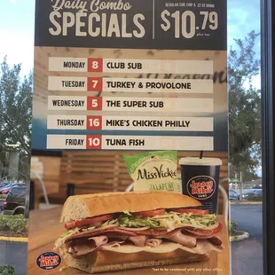 Daily Combo Special. Sandwich, chips and drink.