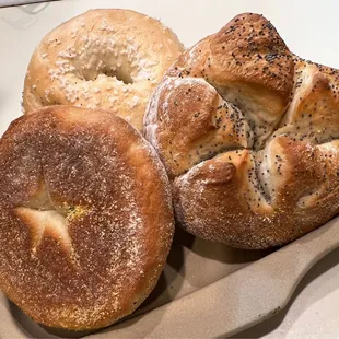 Salt bagel with Kaiser roll friend at home! Delicious!!