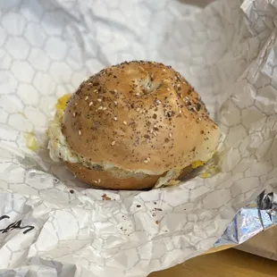 Egg and cheese on everything.  Staff even checked to see how I wanted the eggs cooked.