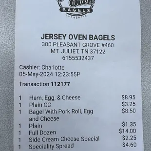 The Bill with NO discount for a mess up in the order..