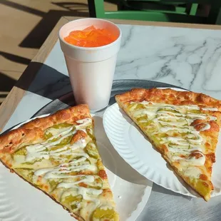 Two White Pickler Ranch slices and a drink for less than $10 on this Monday.  If you like pickles, this is your pizza