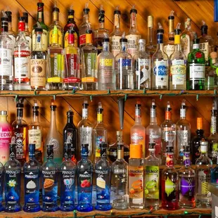liquor bottles on shelves