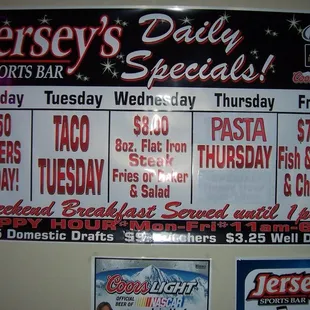 Daily Food Specials as of May 2011