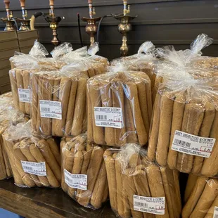 a display of breadsticks