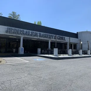 Parking lot and outdoor tables