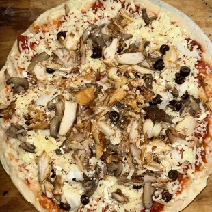 a mushroom and cheese pizza