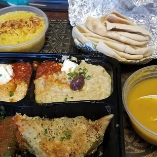 Vegetable Platter, lentil soup, rice.