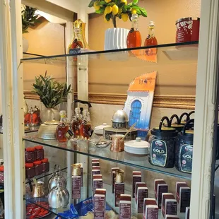 Coffee, black olives, pita bread, and more