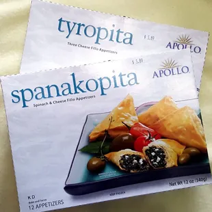 two packages of greek appetizers