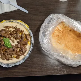 Beef with hummus.