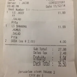 20% Gratuity is automatically added to your check.