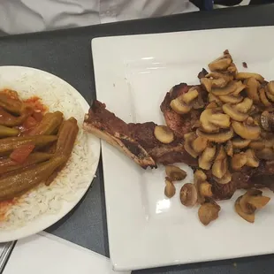 Rib steak and okra