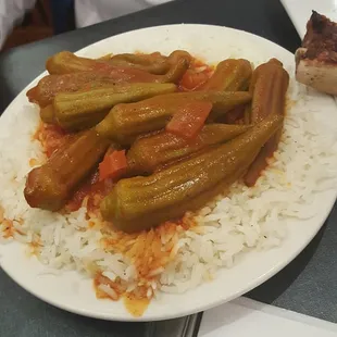 Okra or Bama and white rice