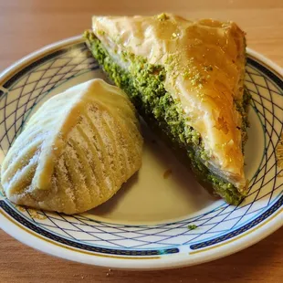 Ma'amoul cookie &amp; baklava, both pistachio filled.