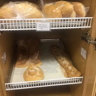 bread and buns in a cabinet