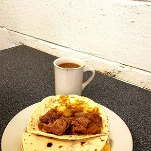 Carne Guisada and bean &amp; cheese taco con manteca! Shout out to Don c/s!