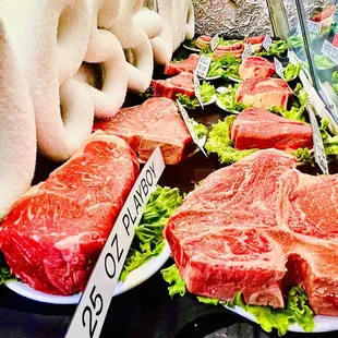 steaks on display
