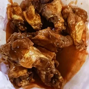 Spicy Buffalo wings.