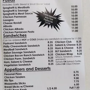 the price of the menu