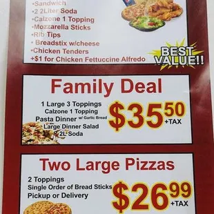 prices of pizzas