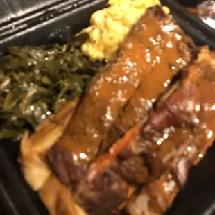 Rib Sandwich with collard greens and mac