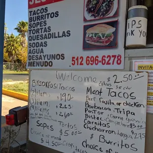 a menu for a taco stand