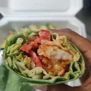 The sriracha shrimp ranch on a spinach tortilla