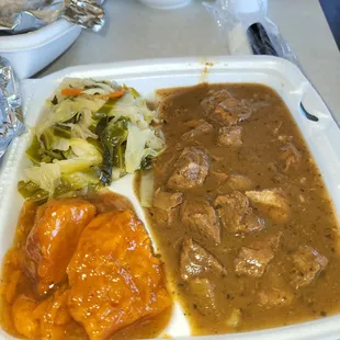 Beef tips, Yams,Cabbage