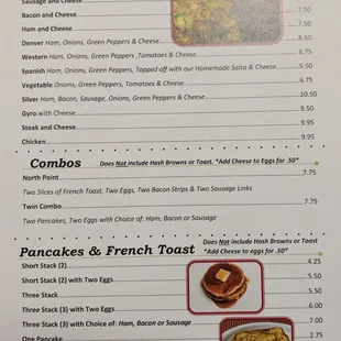 the menu for the restaurant