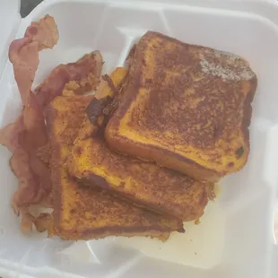 Dry, hard, orange French toast.