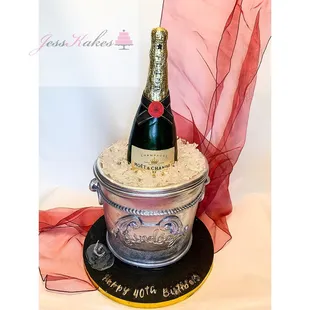 Champagne cooler cake w/ edible champagne bottle