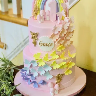 Butterfly rainbow birthday cake