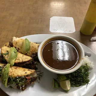 3 QuesTacos de Birria w/ medium soup