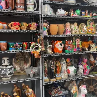 a shelf full of handmade items