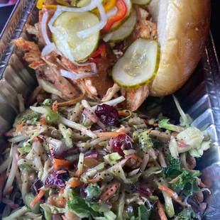 Chicken sandwich with broccoli salad