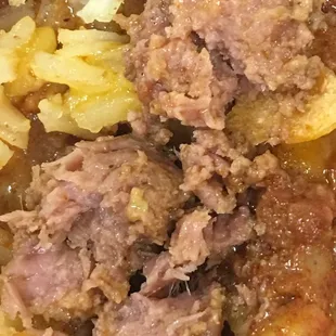 slightly pink ground meat