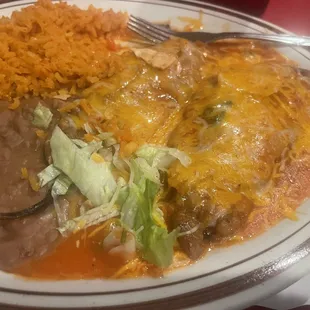 Chill Relleno rice and beans.