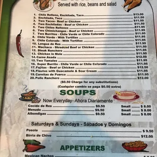 Dinner menu