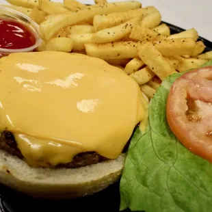 ows a hamburger and fries