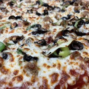 a close up of a pizza